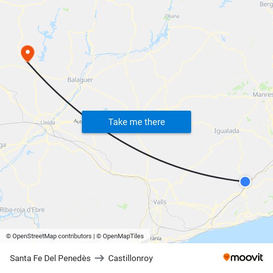 Santa Fe Del Penedès to Castillonroy map