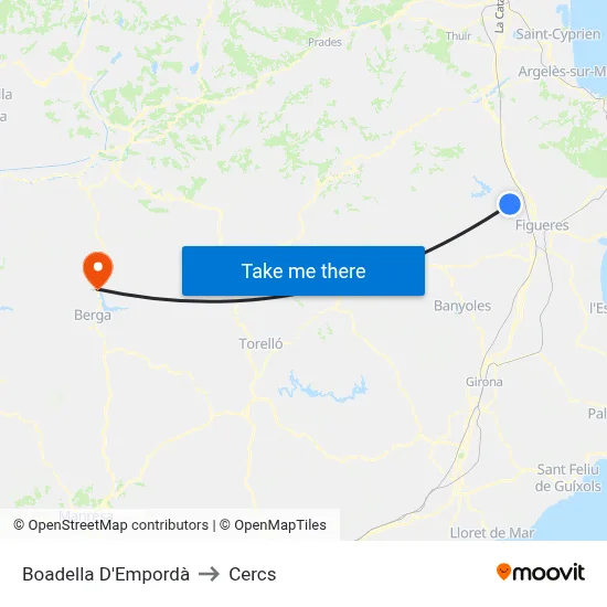 Boadella D'Empordà to Cercs map