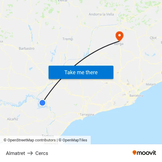 Almatret to Cercs map