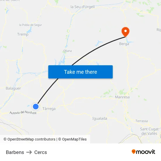 Barbens to Cercs map