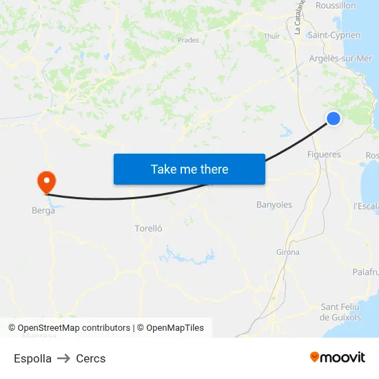 Espolla to Cercs map