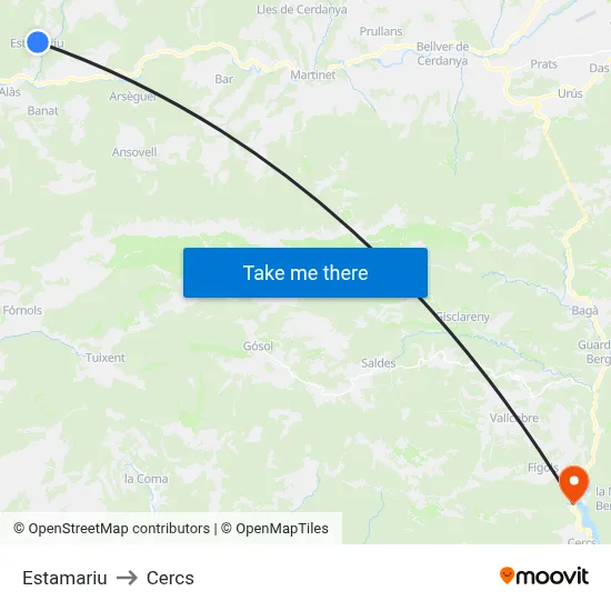 Estamariu to Cercs map