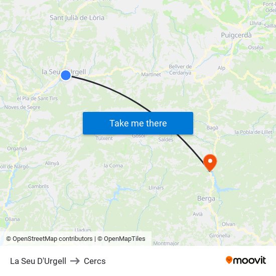 La Seu D'Urgell to Cercs map