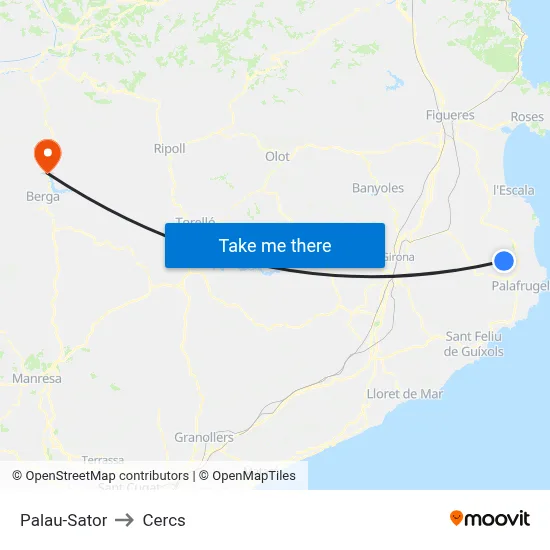 Palau-Sator to Cercs map