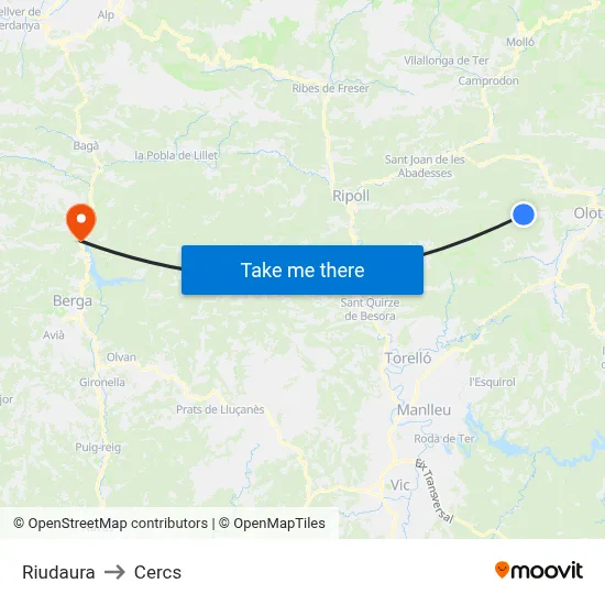 Riudaura to Cercs map