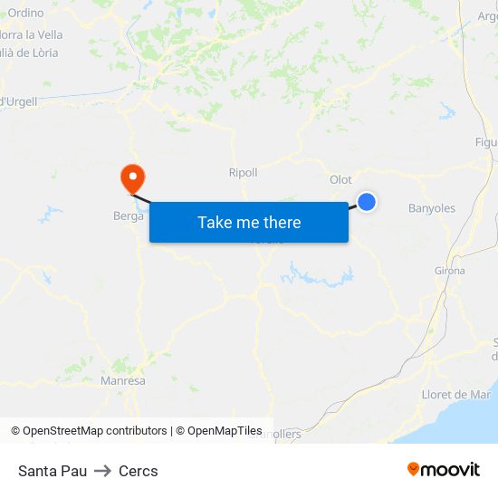 Santa Pau to Cercs map