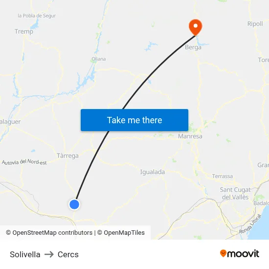 Solivella to Cercs map