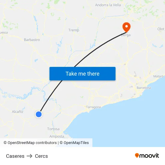 Caseres to Cercs map