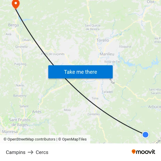 Campins to Cercs map