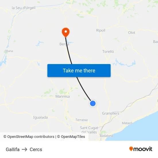 Gallifa to Cercs map