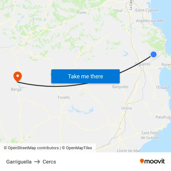 Garriguella to Cercs map
