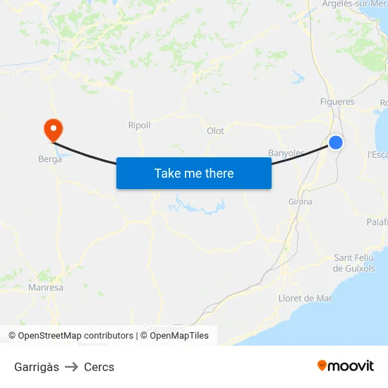 Garrigàs to Cercs map