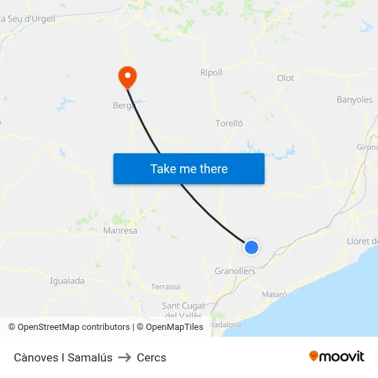 Cànoves I Samalús to Cercs map