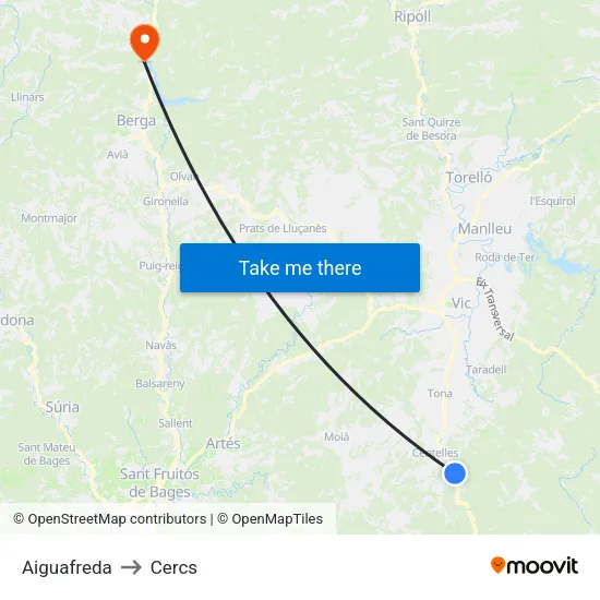 Aiguafreda to Cercs map