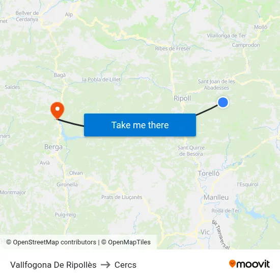 Vallfogona De Ripollès to Cercs map