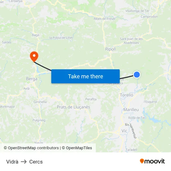 Vidrà to Cercs map