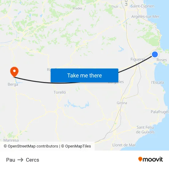 Pau to Cercs map