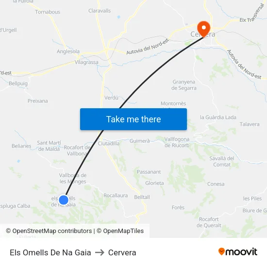 Els Omells De Na Gaia to Cervera map