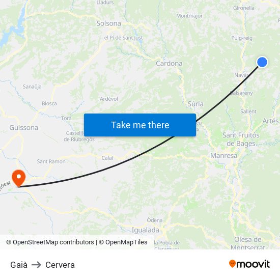 Gaià to Cervera map