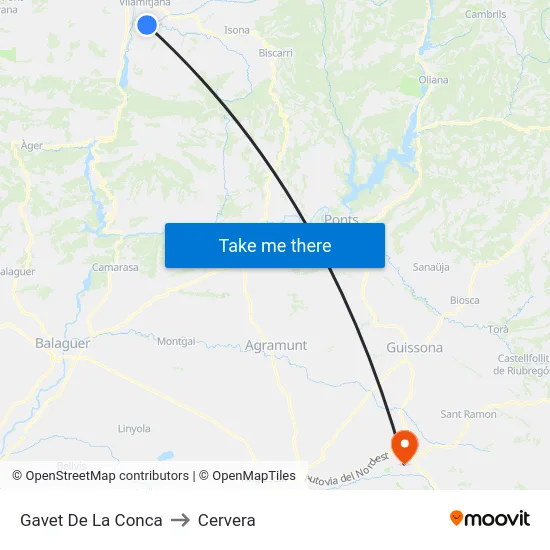 Gavet De La Conca to Cervera map