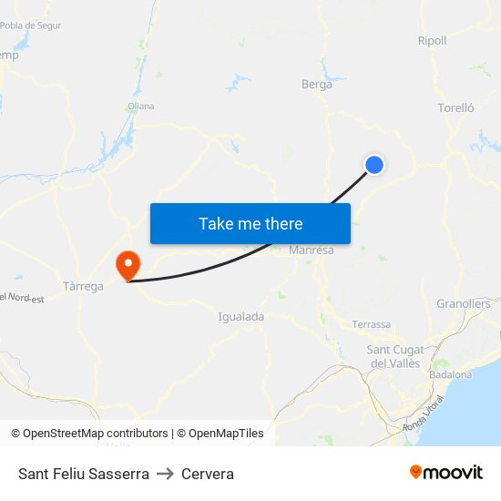 Sant Feliu Sasserra to Cervera map
