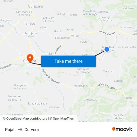 Pujalt to Cervera map