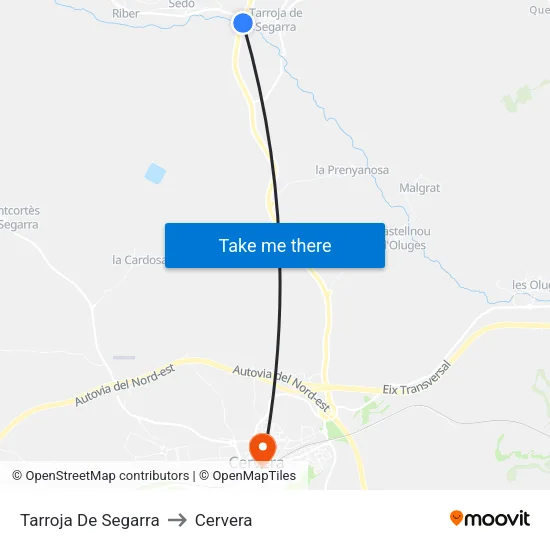 Tarroja De Segarra to Cervera map