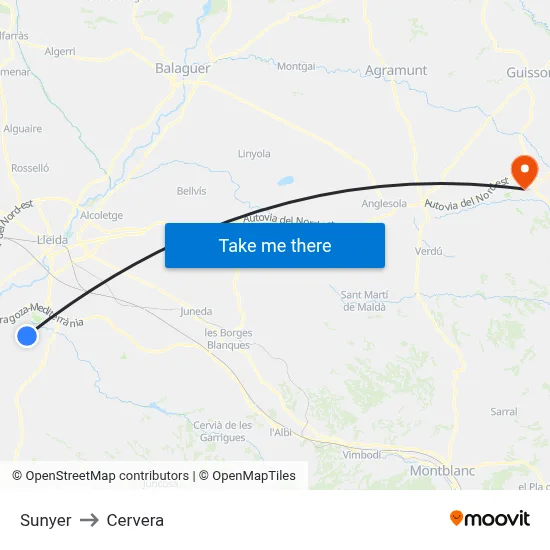 Sunyer to Cervera map