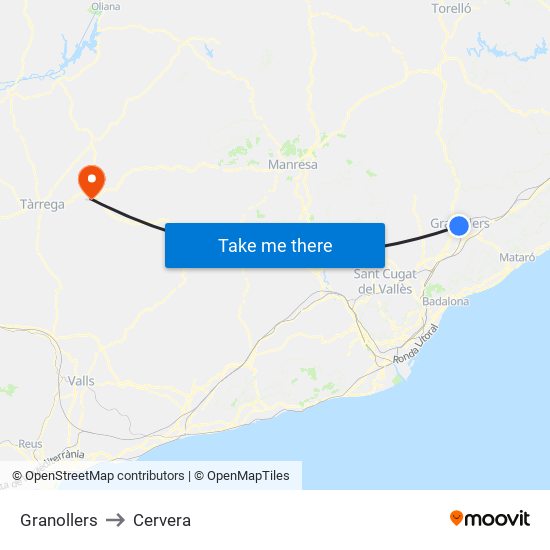 Granollers to Cervera map