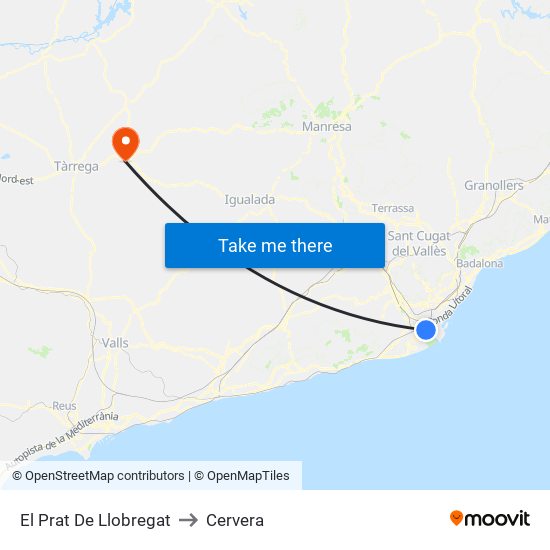 El Prat De Llobregat to Cervera map