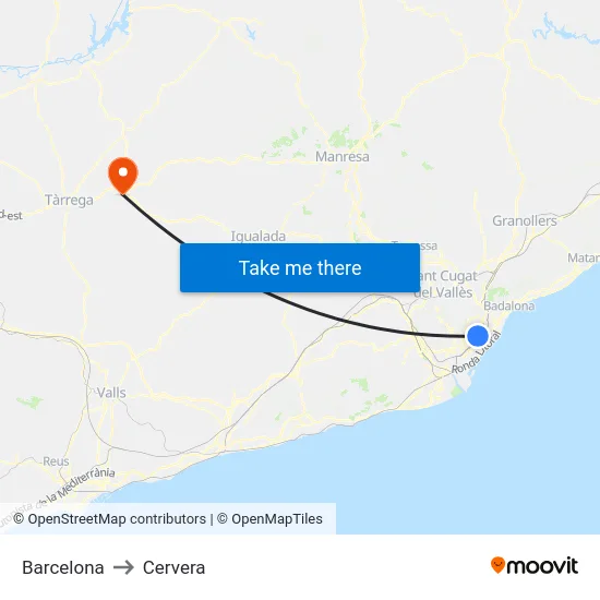 Barcelona to Cervera map