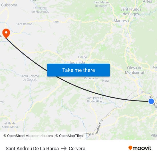 Sant Andreu De La Barca to Cervera map