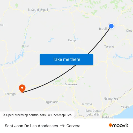 Sant Joan De Les Abadesses to Cervera map