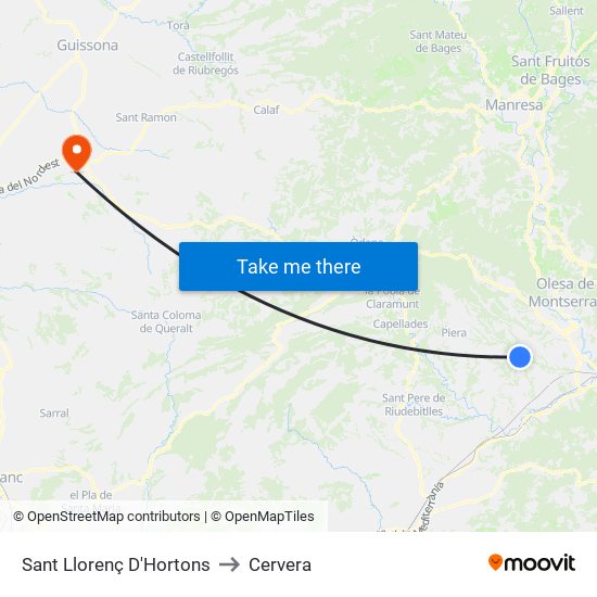 Sant Llorenç D'Hortons to Cervera map