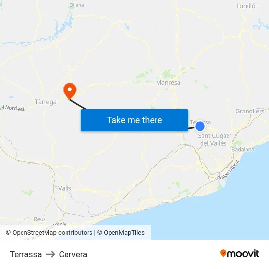 Terrassa to Cervera map