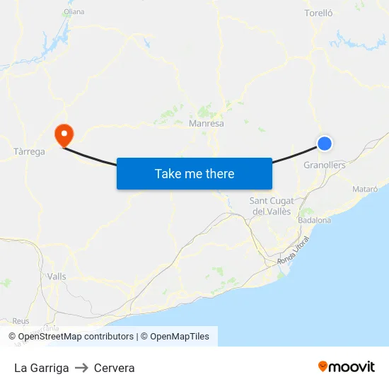 La Garriga to Cervera map