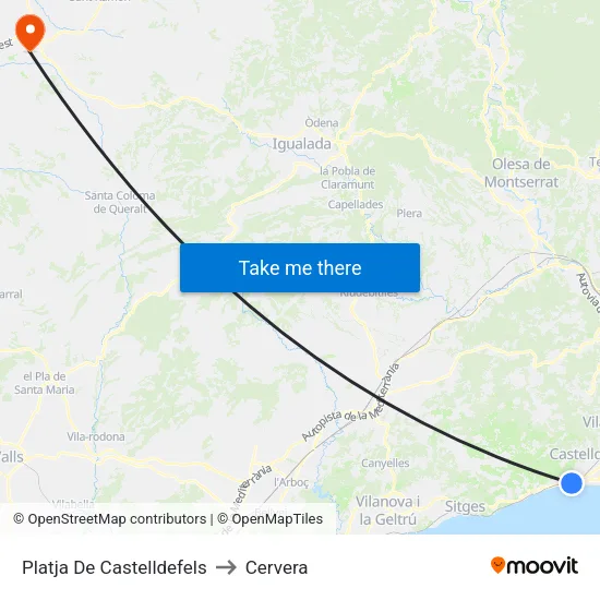 Platja De Castelldefels to Cervera map