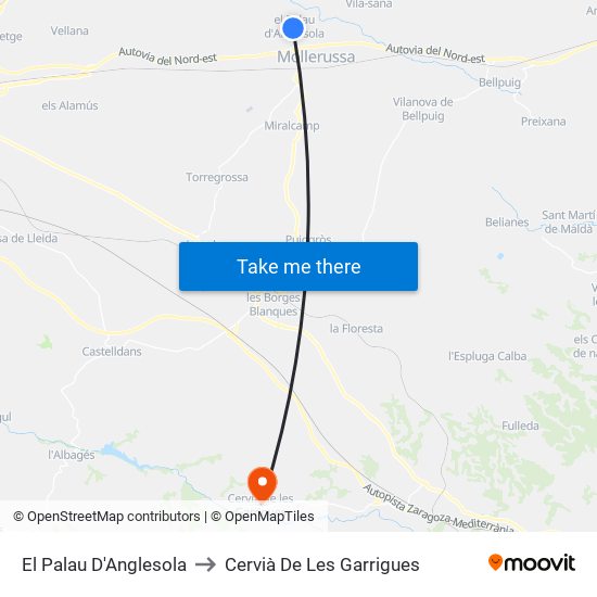 El Palau D'Anglesola to Cervià De Les Garrigues map