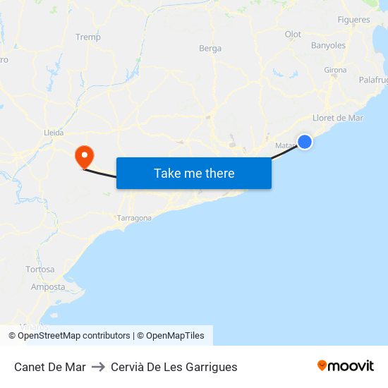 Canet De Mar to Cervià De Les Garrigues map