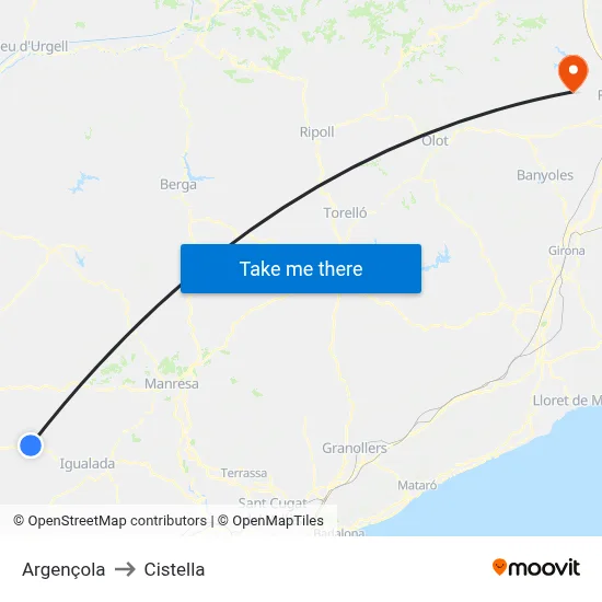 Argençola to Cistella map