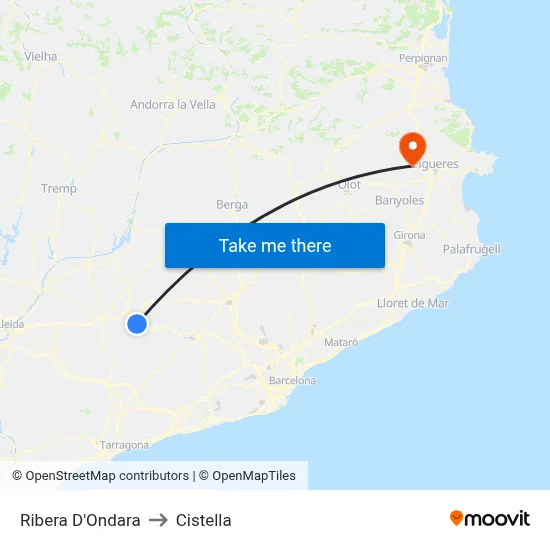 Ribera D'Ondara to Cistella map