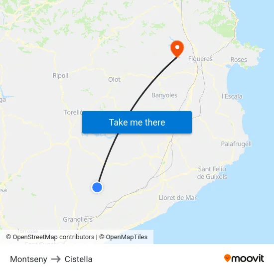 Montseny to Cistella map