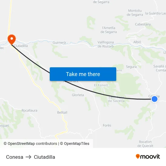 Conesa to Ciutadilla map