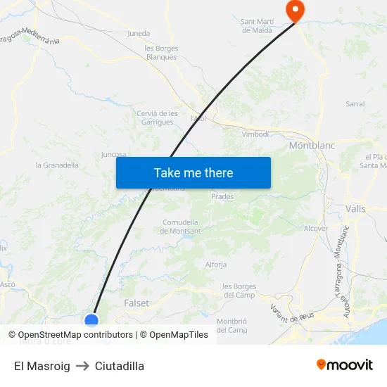 El Masroig to Ciutadilla map