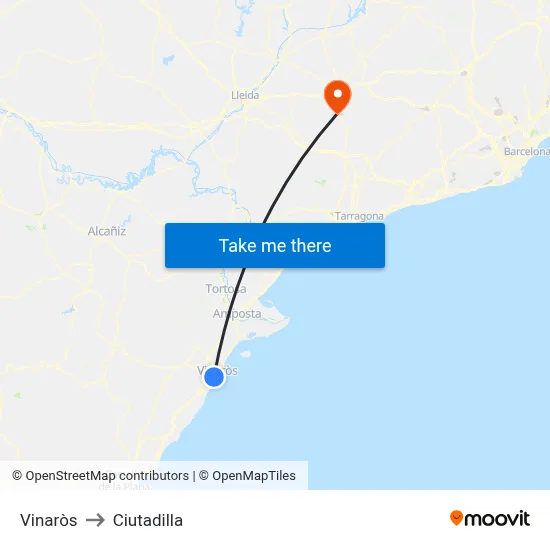 Vinaròs to Ciutadilla map