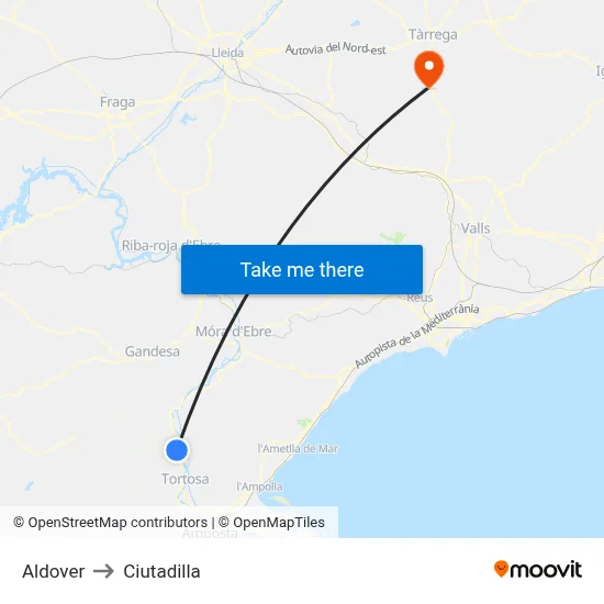 Aldover to Ciutadilla map