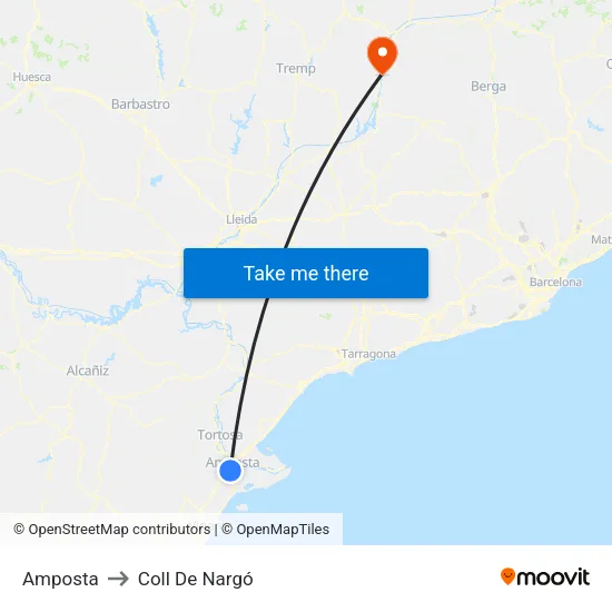 Amposta to Coll De Nargó map