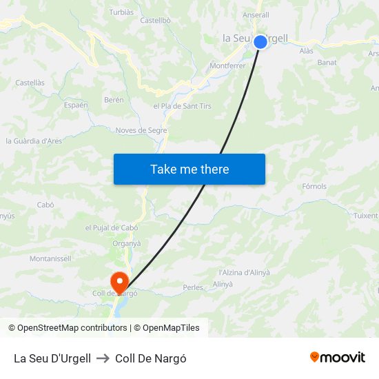 La Seu D'Urgell to Coll De Nargó map