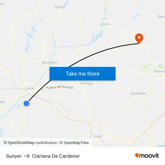 Sunyer to Clariana De Cardener map