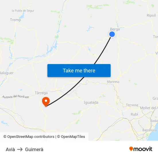 Avià to Guimerà map